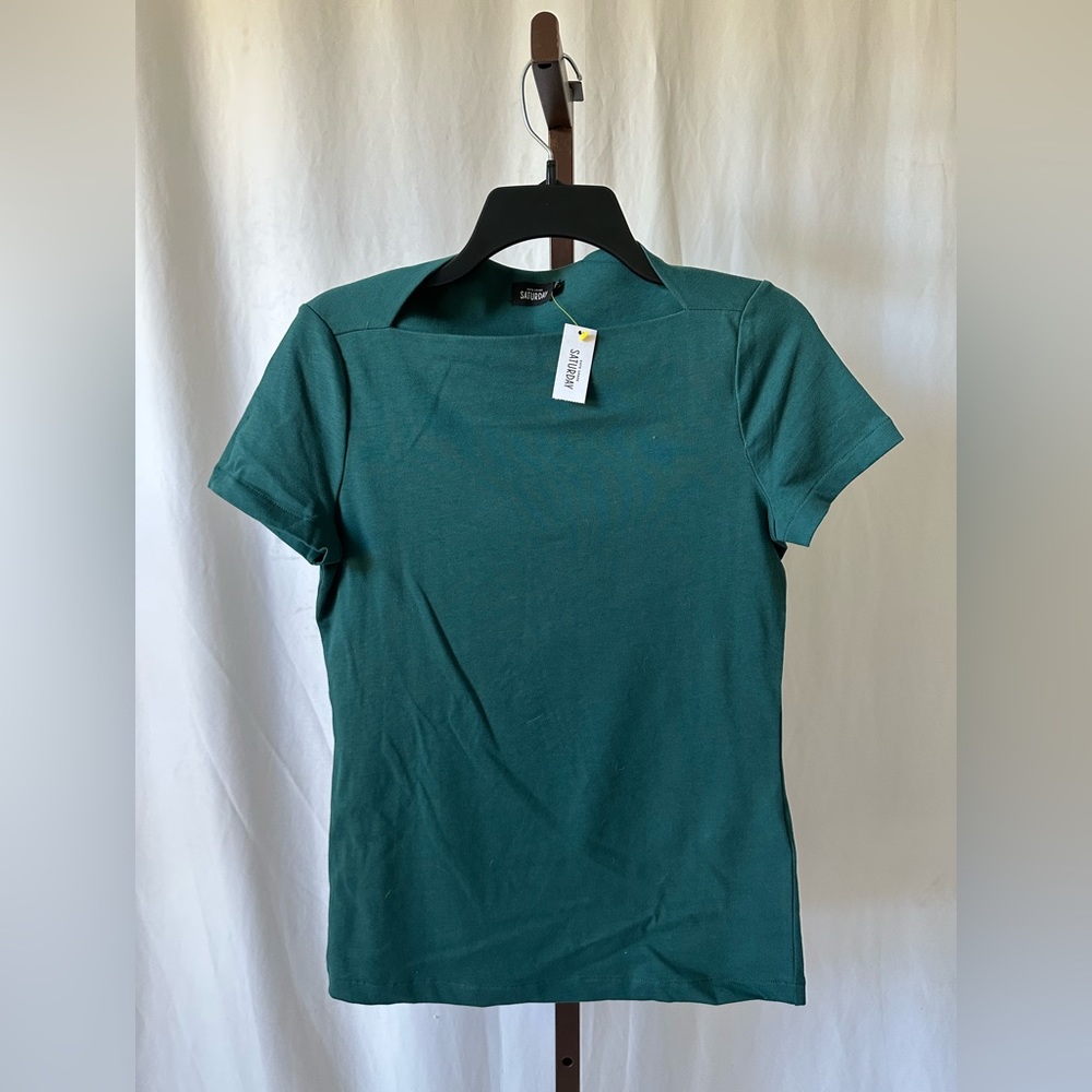 *NWT* Kate Spade SATURDAY Teal Green Slip Neck Tee (Size: S)
